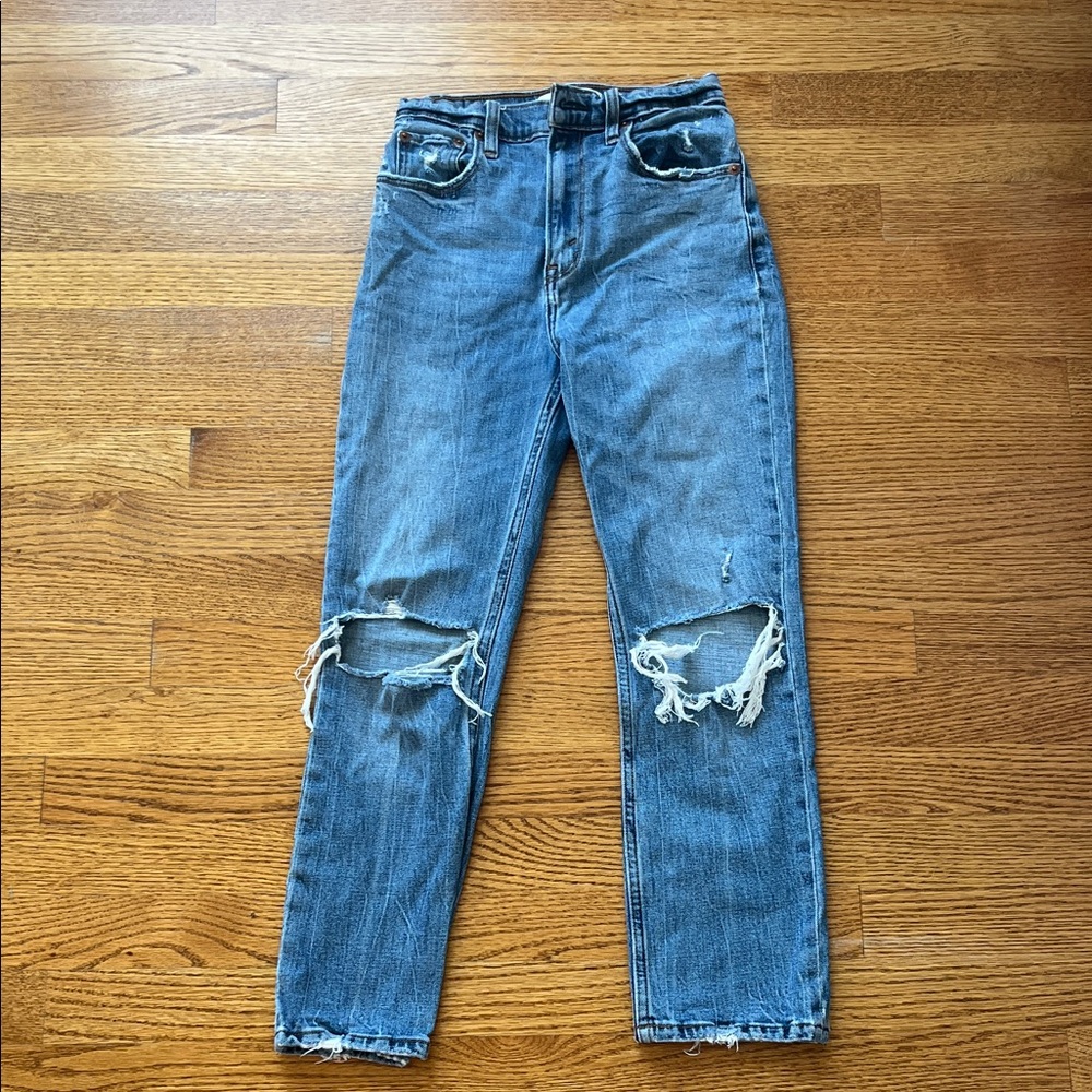 Abercrombie & Fitch Blue Distressed Straight Leg Jeans